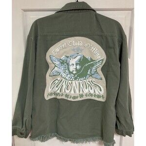 Guns N Roses Sweet Child O Mine Upcycled Light Green Stretch Denim Jacket Large